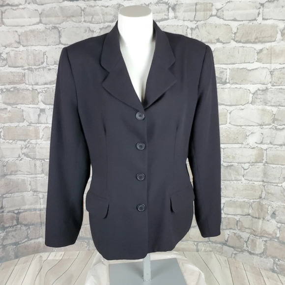 Vintage 90s Braemar Jeremy Scott Blazer Black Single Breasted Fitted Medium - Picture 1 of 8